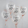 5 Rose Gold 'Happy 40th' Balloons ,Happy 40th Birthday Confetti balloons 5 pack, 40th Birthday balloons, 40th helium , rose gold balloons,