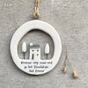 East of India Ceramic Cut out "Friendships" Round House Hanging Decoration 5x5cm