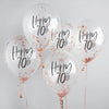 Happy 70th Birthday Balloons, 5 x Rose Gold 'Happy 70th' Confetti Balloons, 70th Birthday Decorations, 70th Balloons, 70th Party Supplies