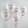 Happy 50th balloons 5 pack, 50th Birthday balloons, 50th helium balloons, confetti balloons, rose gold balloons, 50 party