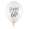 Happy 60th Birthday Balloons, 5 x Rose Gold 'Happy 60th' Confetti Balloons, 60th Birthday Decorations, 60th Balloons, 60th Party Supplies