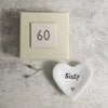 60th Sixtieth  Porcelain Heart Shaped Boxed Inscribed Dish with Pretty Heart, Birthday Gift, Keepsake Ornament