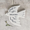 East of India White Ceramic Dove Bird Follow your Dreams Tree Hanging Decoration 8x8cm,Friends Gift, Birthday gift